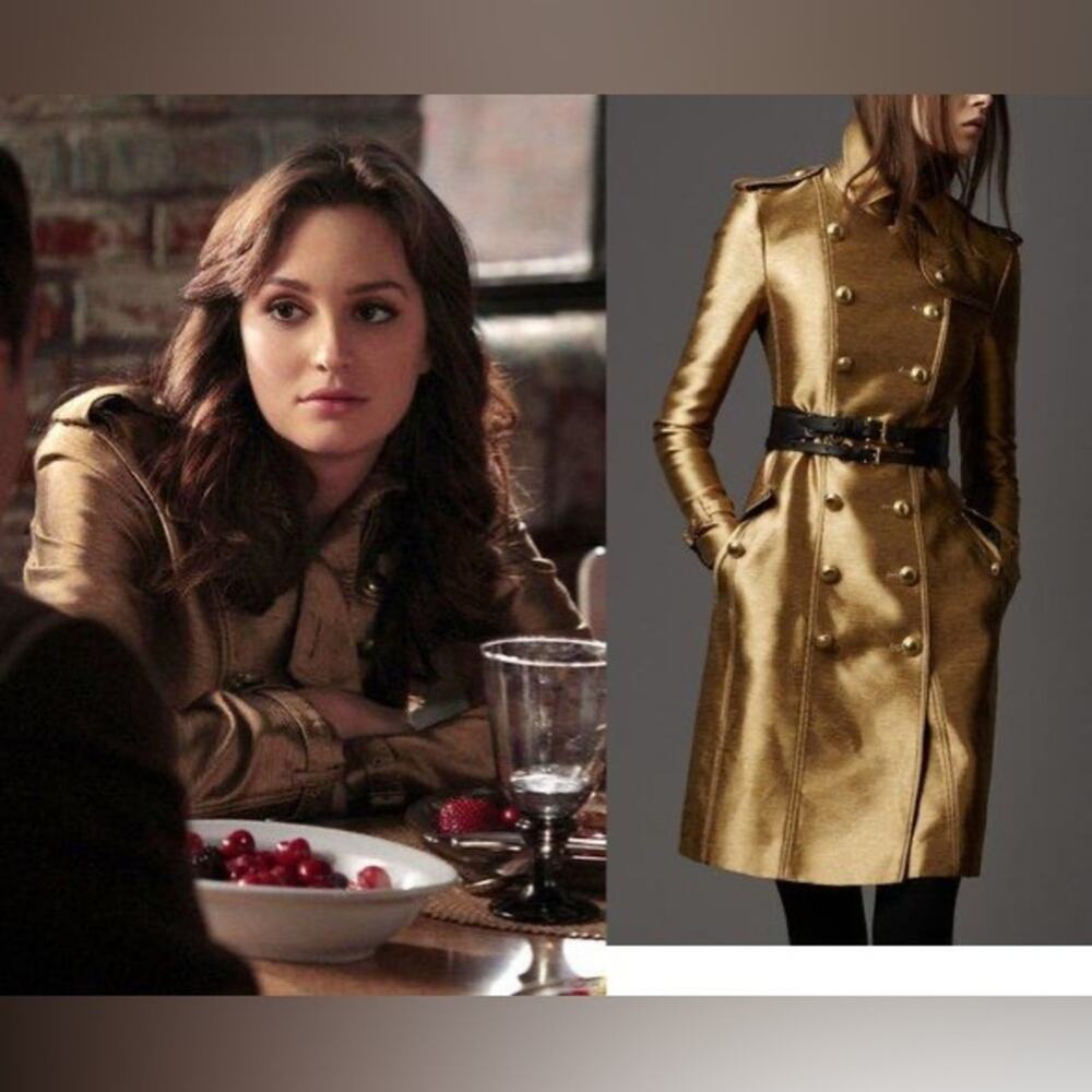 BURBERRY silk gold metallic trench coat jacket S - Picture 11 of 11